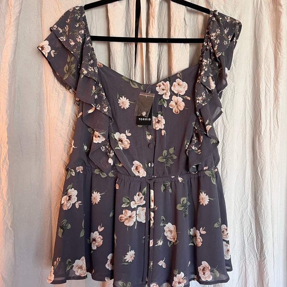 Torrid Floral Ruffle Blouse - Black and Pink